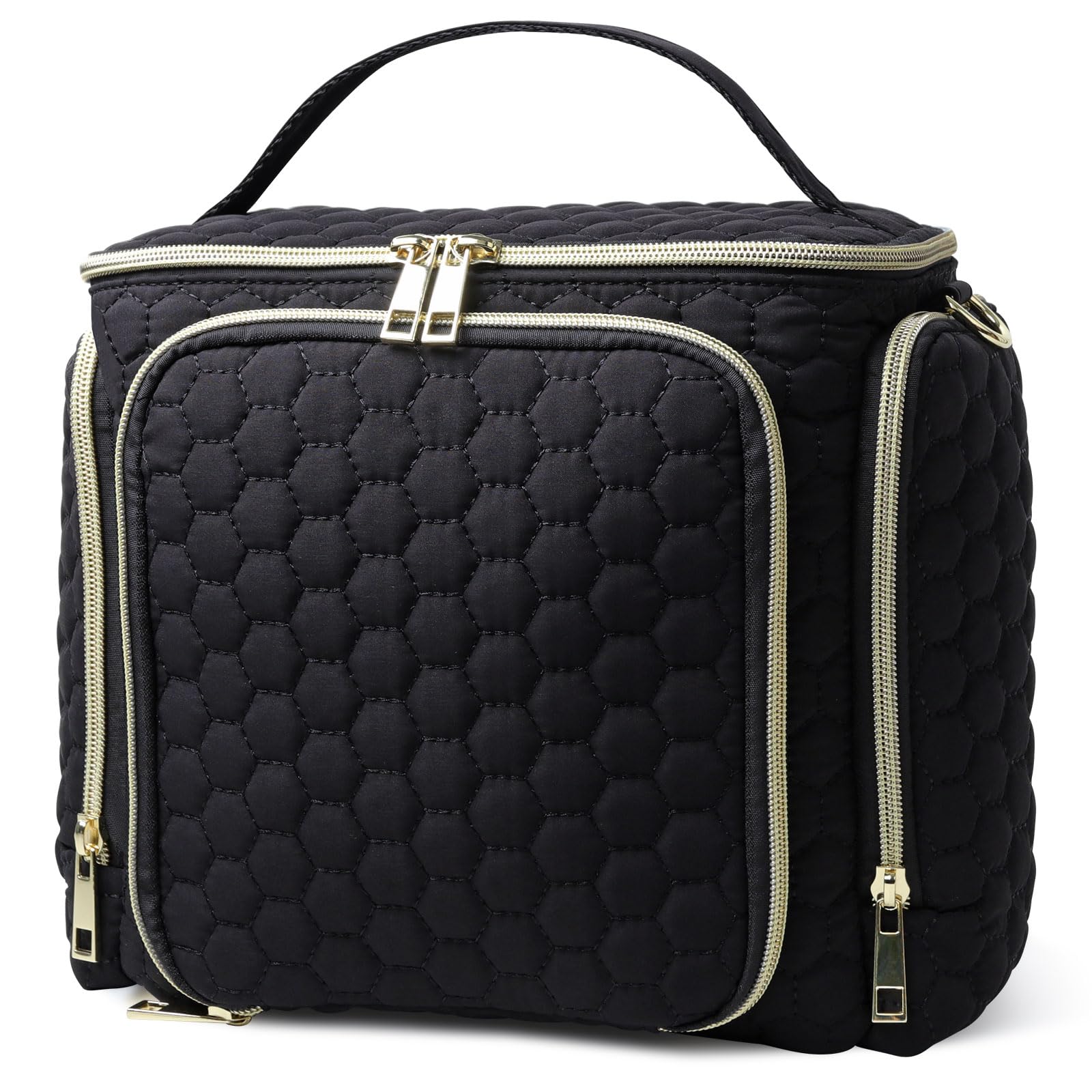 Stylish Large Makeup Bag for Women - Travel Organizer with Brushes (Black) - Perfect for Travel & Daily Use