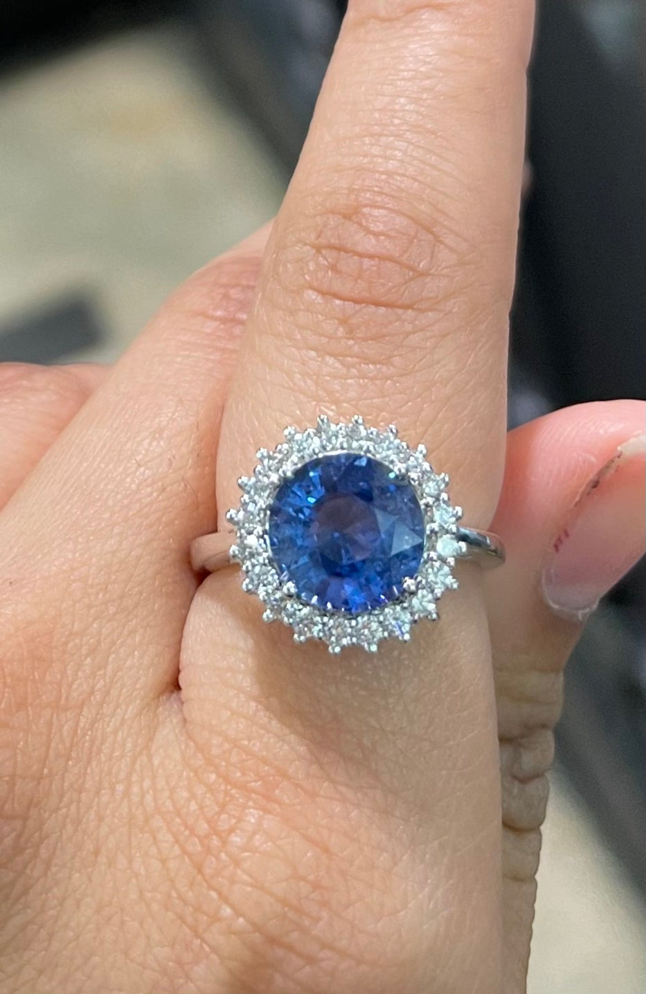 Exquisite Ceylon Sapphire & Diamond Halo Ring - 14K White Gold Engagement Ring for Women, Perfect for Proposals, Anniversaries & Special Occasions