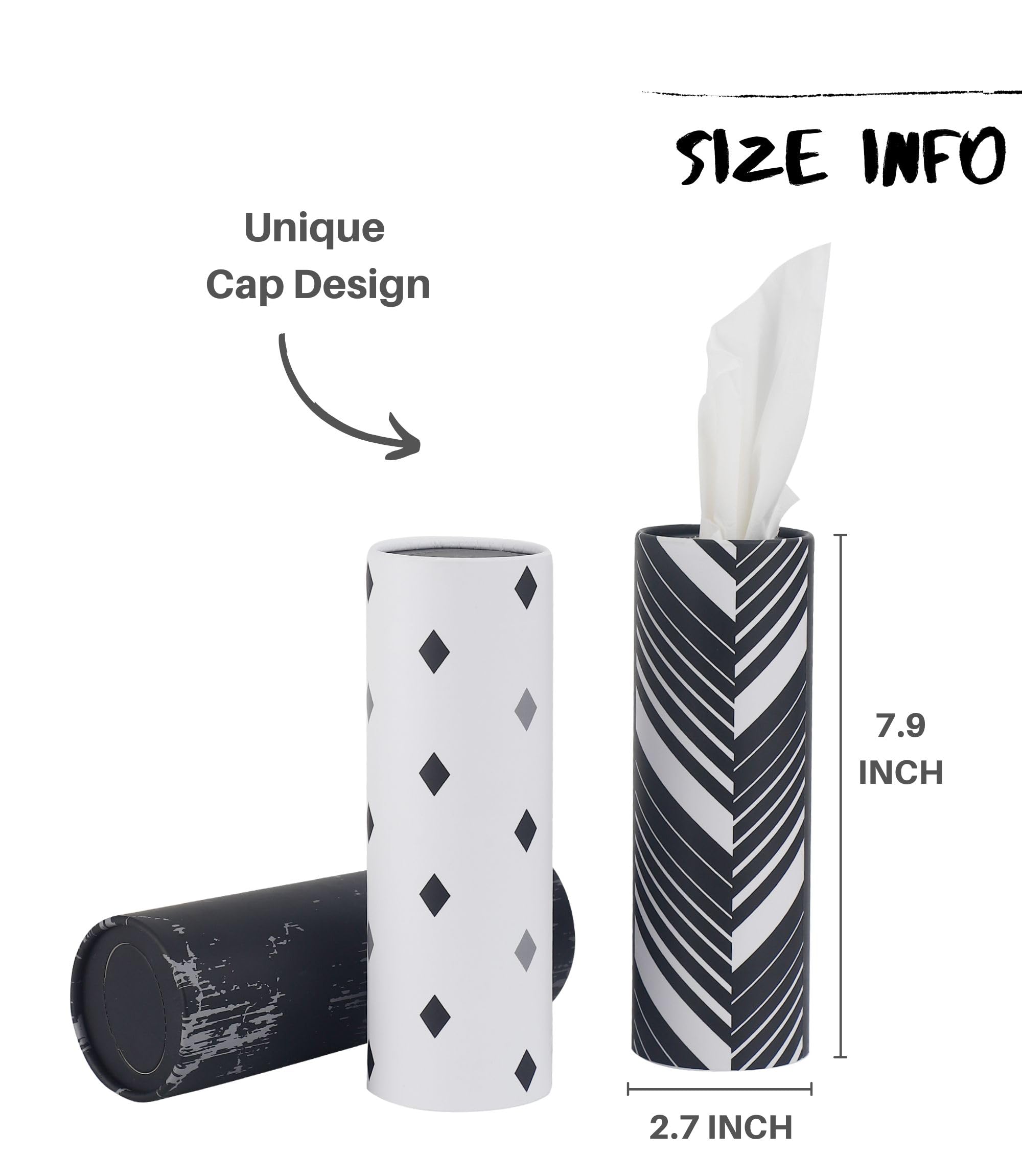 Car Tissue Holder with Travel Tissues - Black Cylinder Tissue Box Container Fits Car Cup Holders | Perfect for Road Trips, Commuting & Travel Accessories