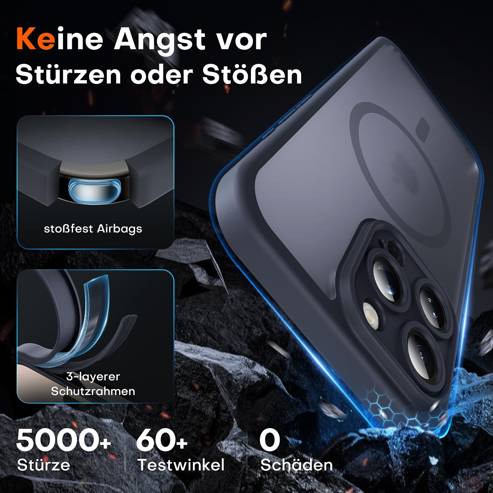 TOCOL 3 in 1 Magnetic Case for iPhone 16 Pro with 2 Tempered Glass Screen Protectors - Shockproof, Scratch Resistant, Full Camera Protection Magsafe Compatible Phone Cover (Black) - Perfect for Work, Travel & Outdoor Activities