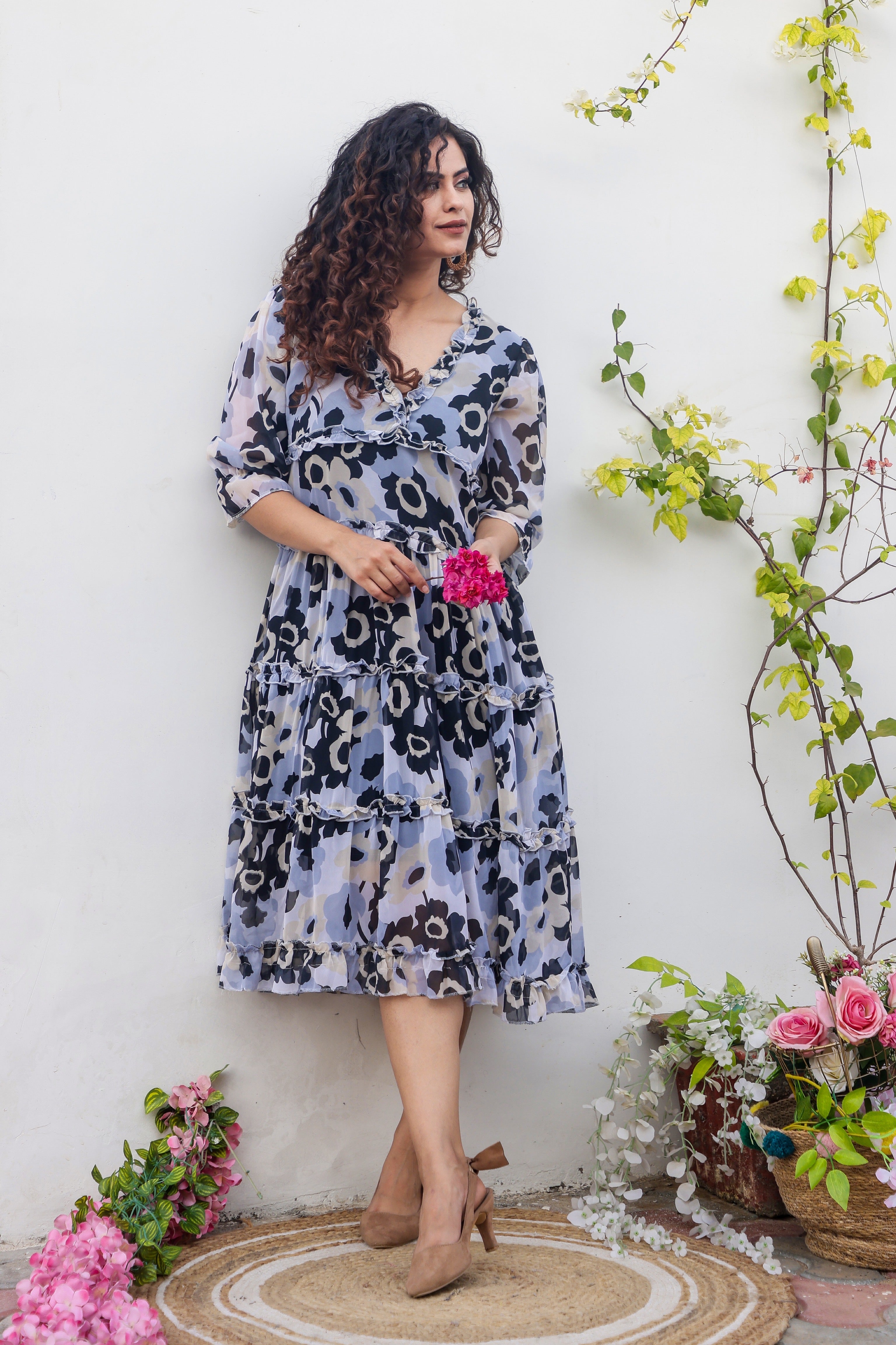 Elegant Grey Floral Print Maxi Dress for Women - Summer Beach Party, Wedding Guest & Vacation Outfit