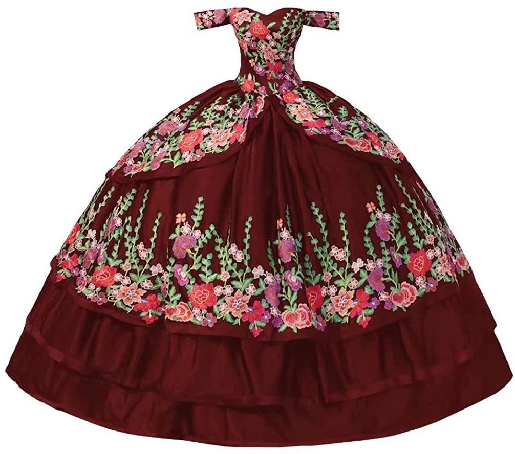 Beautyoung Vintage Off Shoulder Quinceanera Dress with Floral Embroidery - A-Line Sweet 16 Party Gown for Special Occasions | Perfect for Quinceañeras, Proms, and Formal Events
