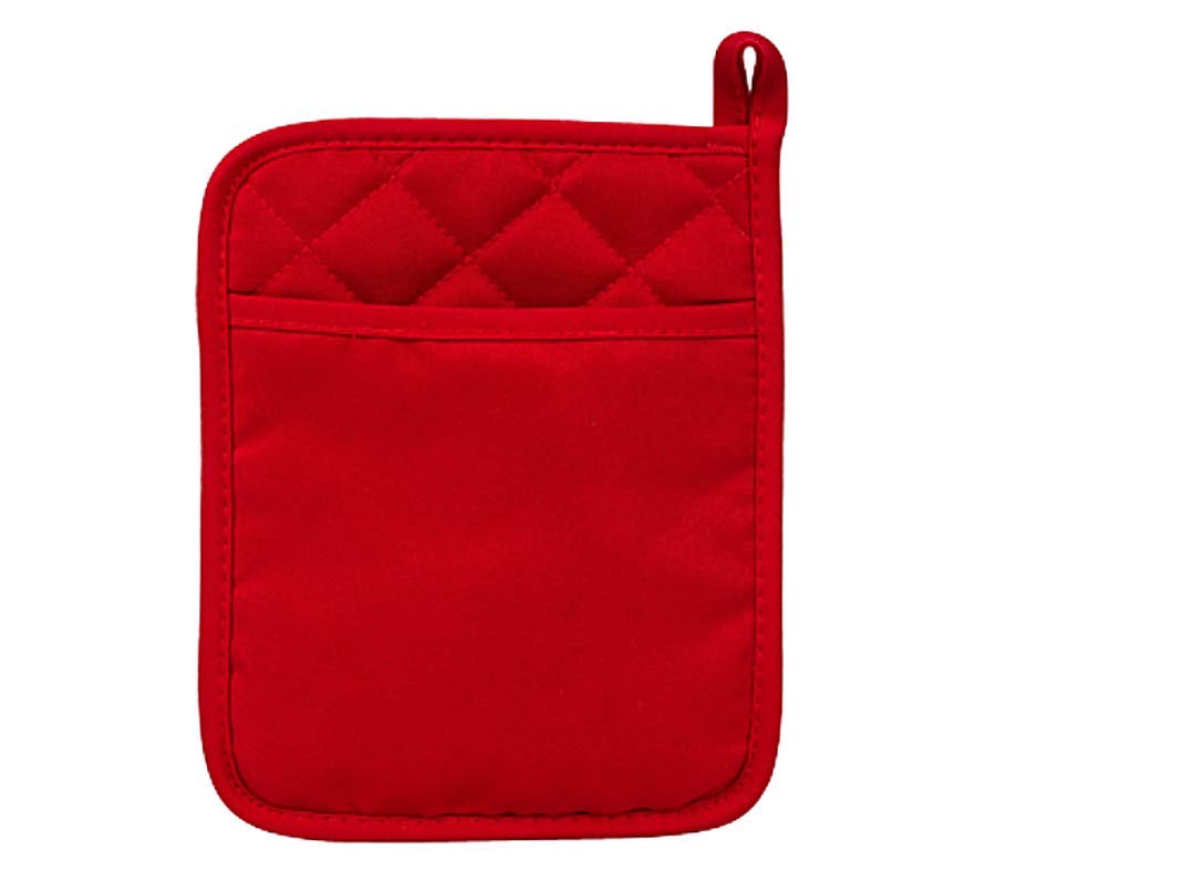 Heat Resistant Red Polyester/Rubber Pot Holder Set of 2 - Non-Slip Grip & Hanging Loop for Safe Cooking - Perfect for Baking, Grilling, and Handling Hot Pans in Kitchen