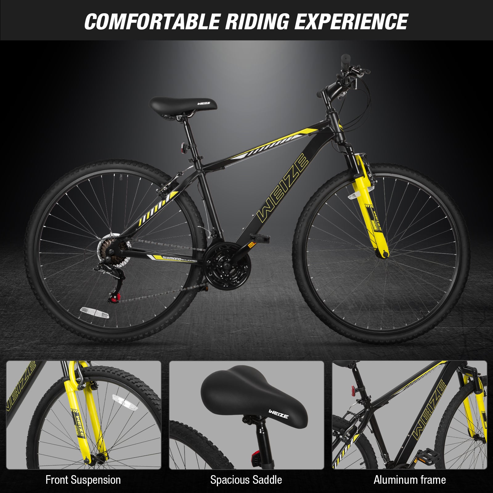 WEIZE 29 Inch Hardtail Mountain Bike for Men & Women - 21 Speed Trigger Shifter, Lightweight Aluminum Frame, Comfort Saddle & Suspension Fork - Perfect for Trail Riding, Commuting & Outdoor Adventures