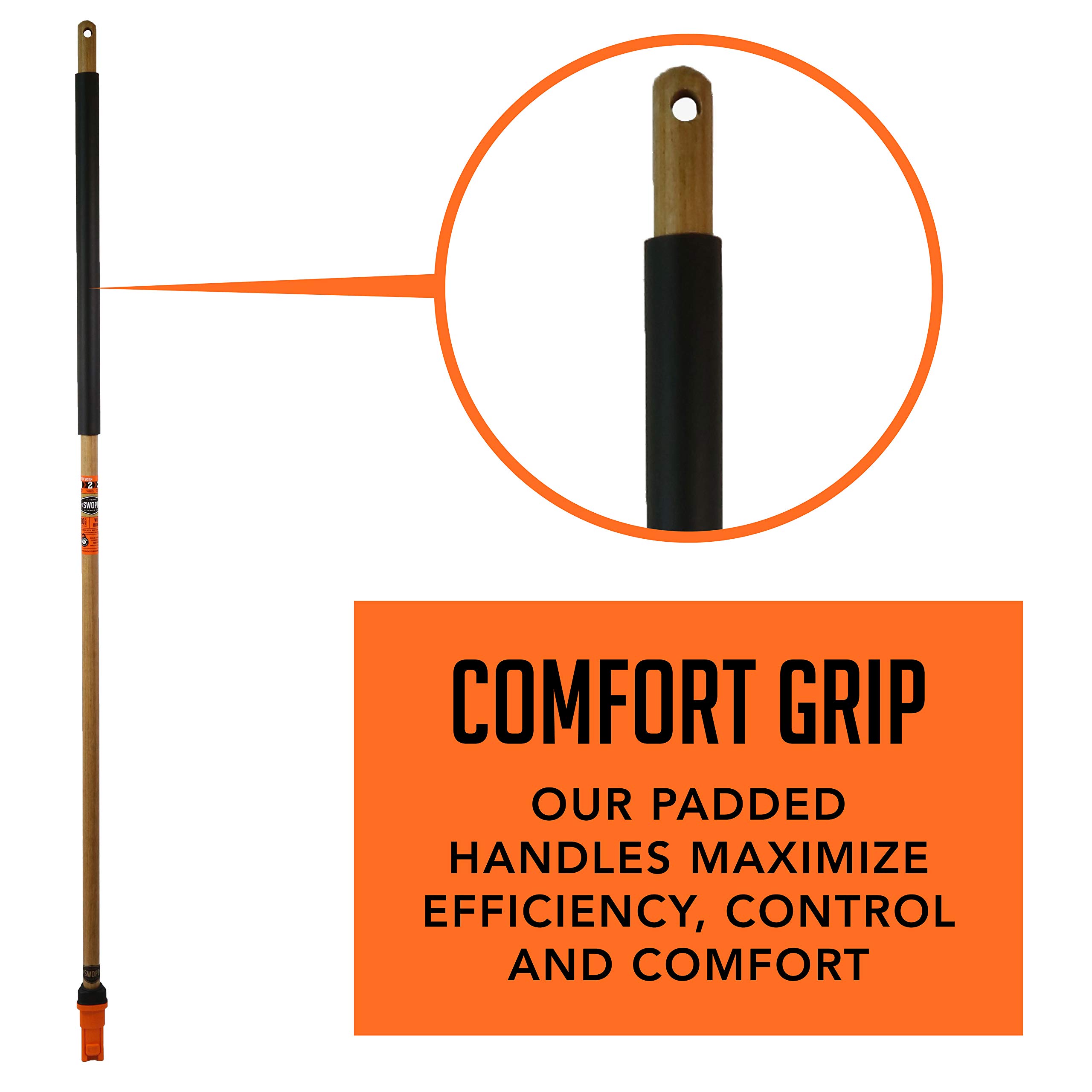 SWOPT 24 Inch Premium Push Broom with Smooth Surface & 60 Inch EVA Foam Comfort Grip Wooden Handle - Interchangeable Cleaning Head Compatible with All SWOPT Products - Heavy Duty Floor Sweeper for Garage, Warehouse, and Outdoor Cleaning
