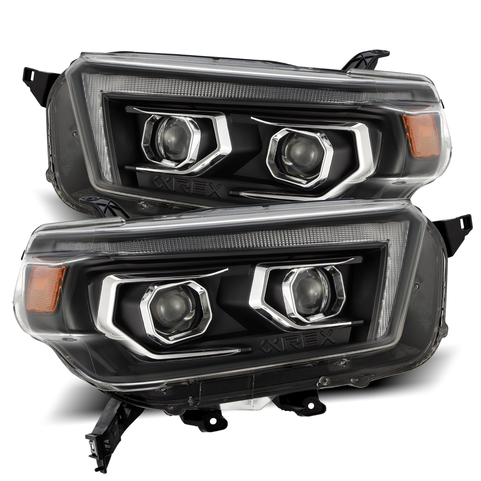 Alpha Rex 880755 Black Plank Style Projector Headlights with Sequential Turn Signal & DRL for 2010-2013 Toyota 4Runner - Upgrade Your Off-Road Lighting for Night Driving & Adventure