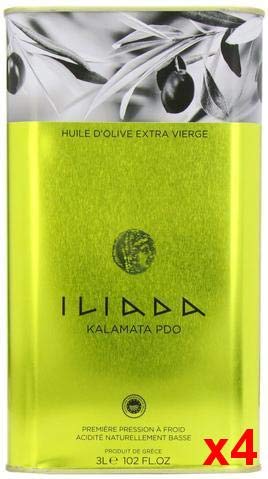 Premium Extra Virgin Olive Oil - Iliada Cold Pressed, 100% Natural, 4 x 3L Bulk Case - Perfect for Cooking, Salad Dressings & Gourmet Recipes