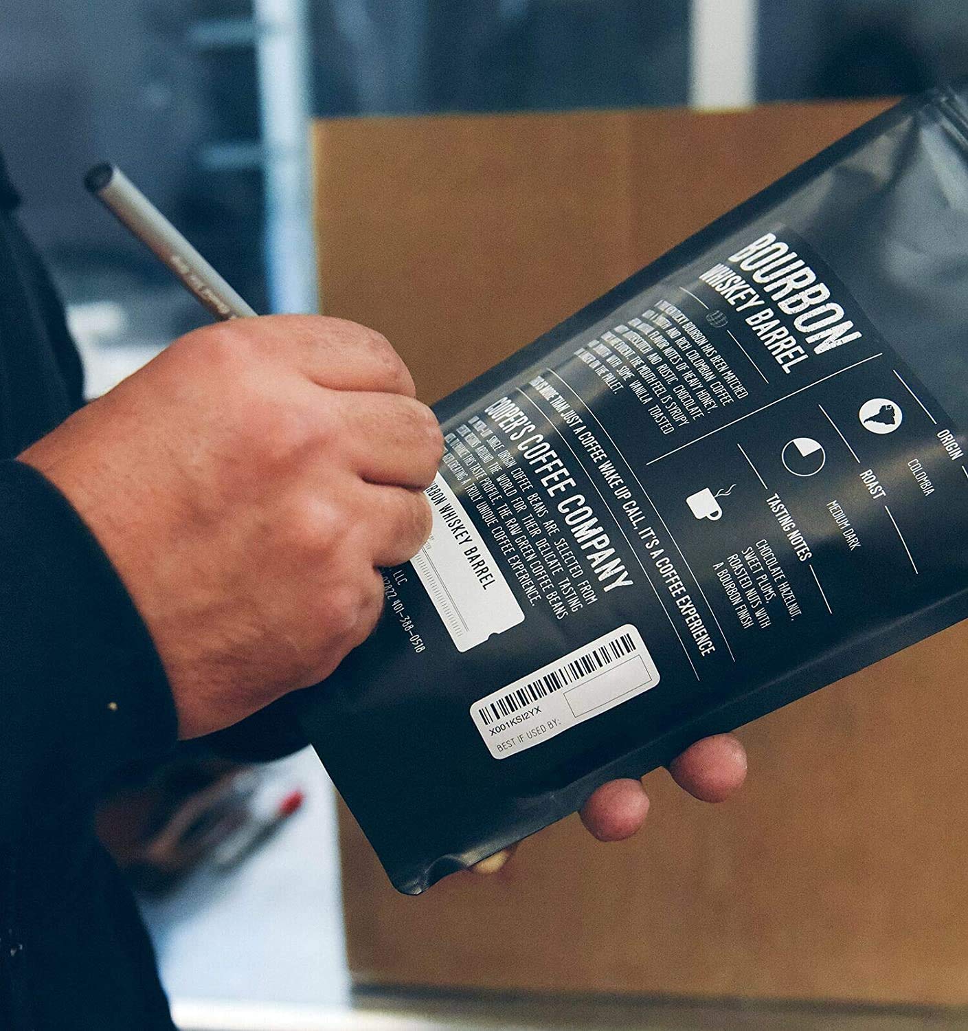 Bourbon Barrel Aged Coffee - Dark Roast Colombian Beans - 5lb for Home Brewing