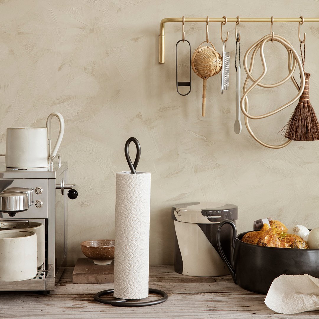 Stainless Steel Curved Paper Towel Holder - Wall Mount or Countertop, Perfect for Kitchen, Bathroom, and Office Organization