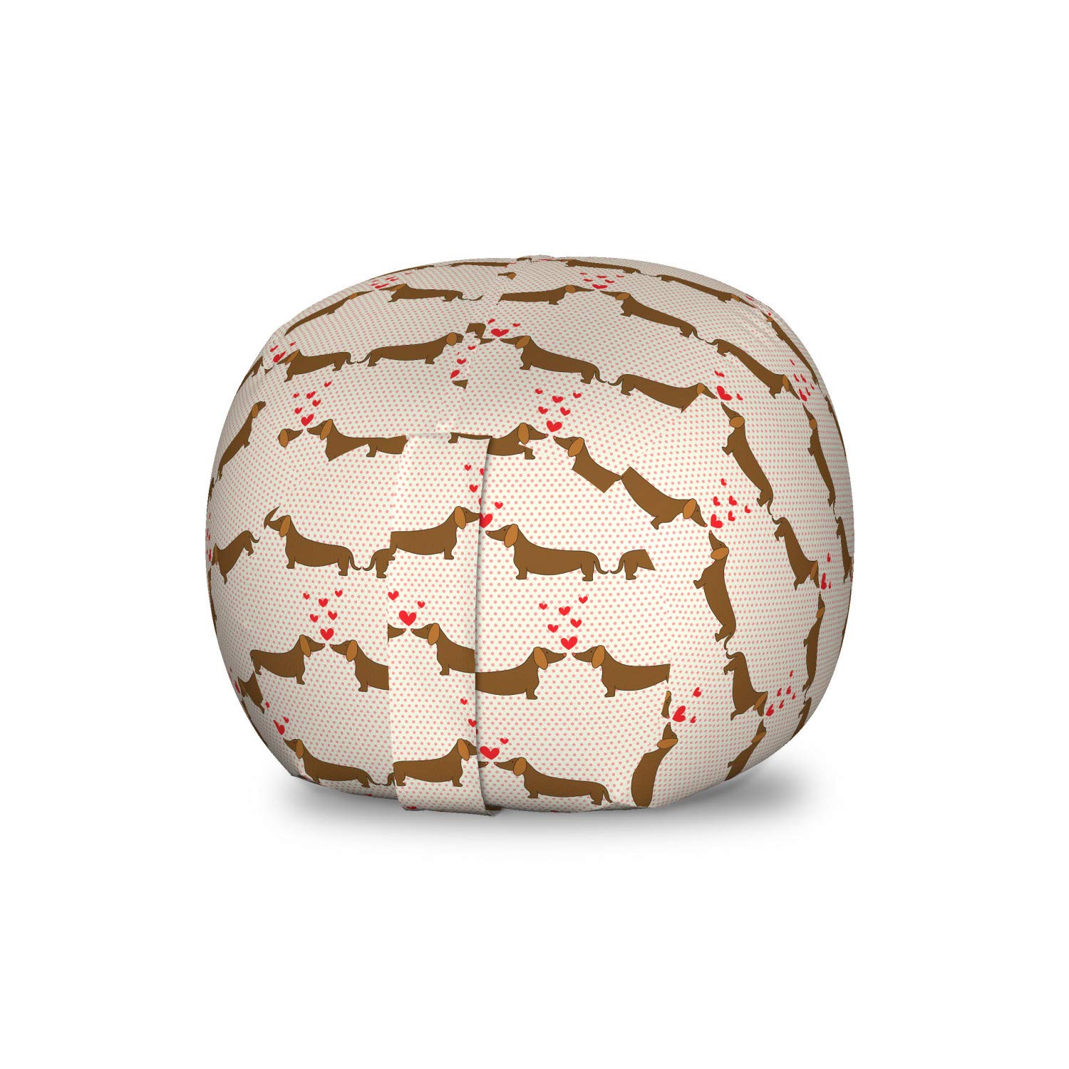 Ambesonne Dachshund Toy Storage Bag Chair - Cartoon Sausage Dogs in Love Design on Polka Dot Background, Washable Stuffed Animal Organizer for Kids Room, Small Size in Chocolate Vermilion - Perfect for Nursery, Playroom & Bedroom Organization