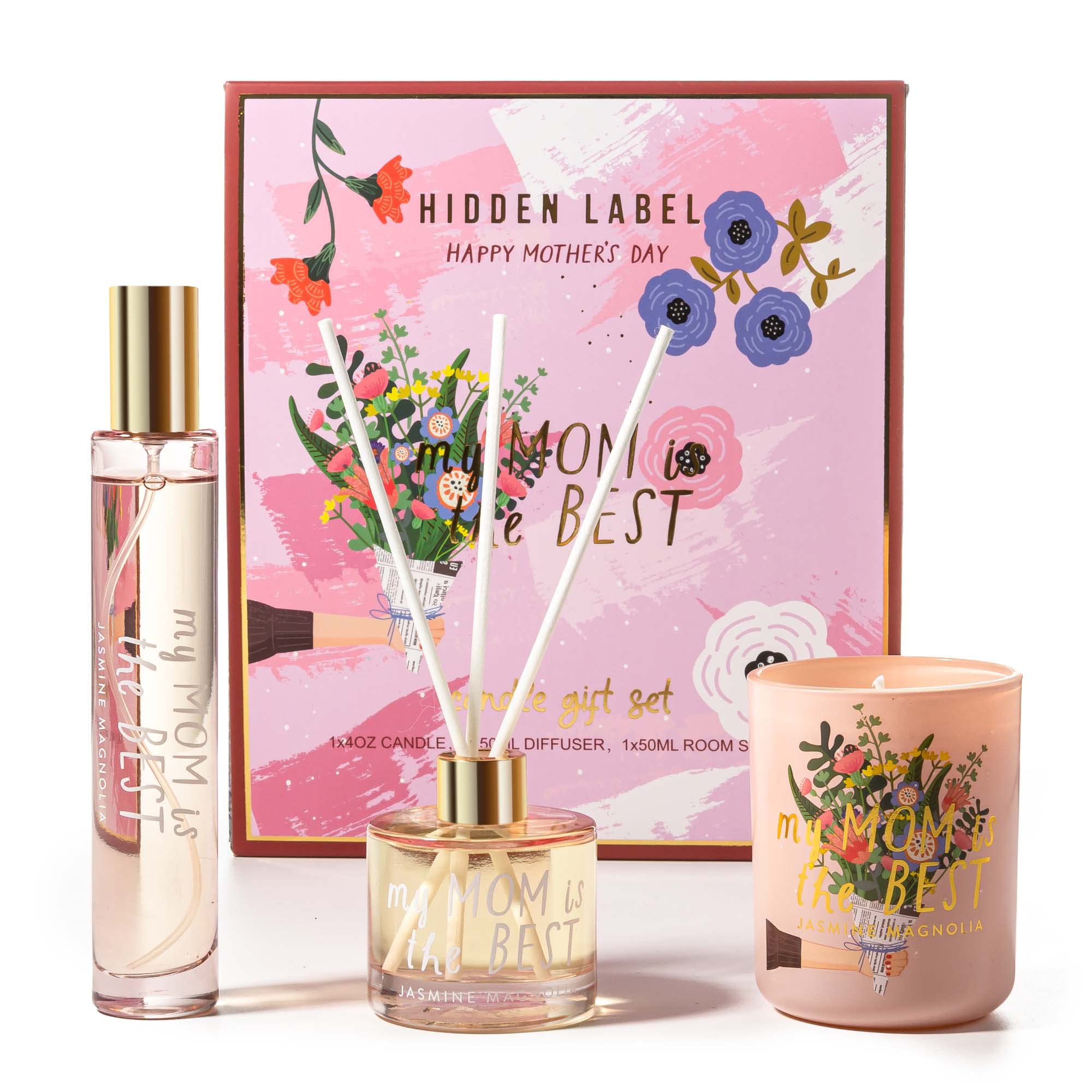 Luxury Scented Candles Gift Set for Women - 3-in-1 Soy Candle, Reed Diffuser & Room Spray | Perfect Mother's Day Gift, New Mom Present & Baby Shower Idea | Home Fragrance Set for Relaxation, Spa Nights & Romantic Ambiance