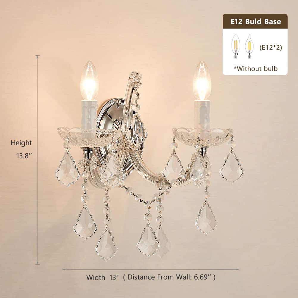 Modern Crystal Wall Sconces - 2-Light Maria Theresa Style Wall Lamp Fixtures for Bedroom, Living Room & Corridor | Elegant Lighting for Home Decor, Hotels & Restaurants