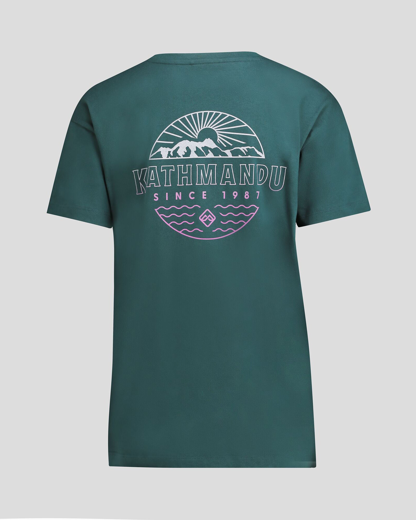 Women's Kathmandu Logo Faded Organic Cotton T-Shirt - Deep Lagoon | Eco-Friendly Casual Tee for Outdoor Adventures & Everyday Wear