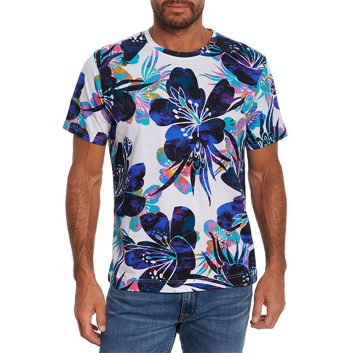 Robert Graham Men's Tiki Ti Short Sleeve Classic Fit T-Shirt - Hawaiian Tropical Print Casual Shirt for Beach Vacation & Summer Outings
