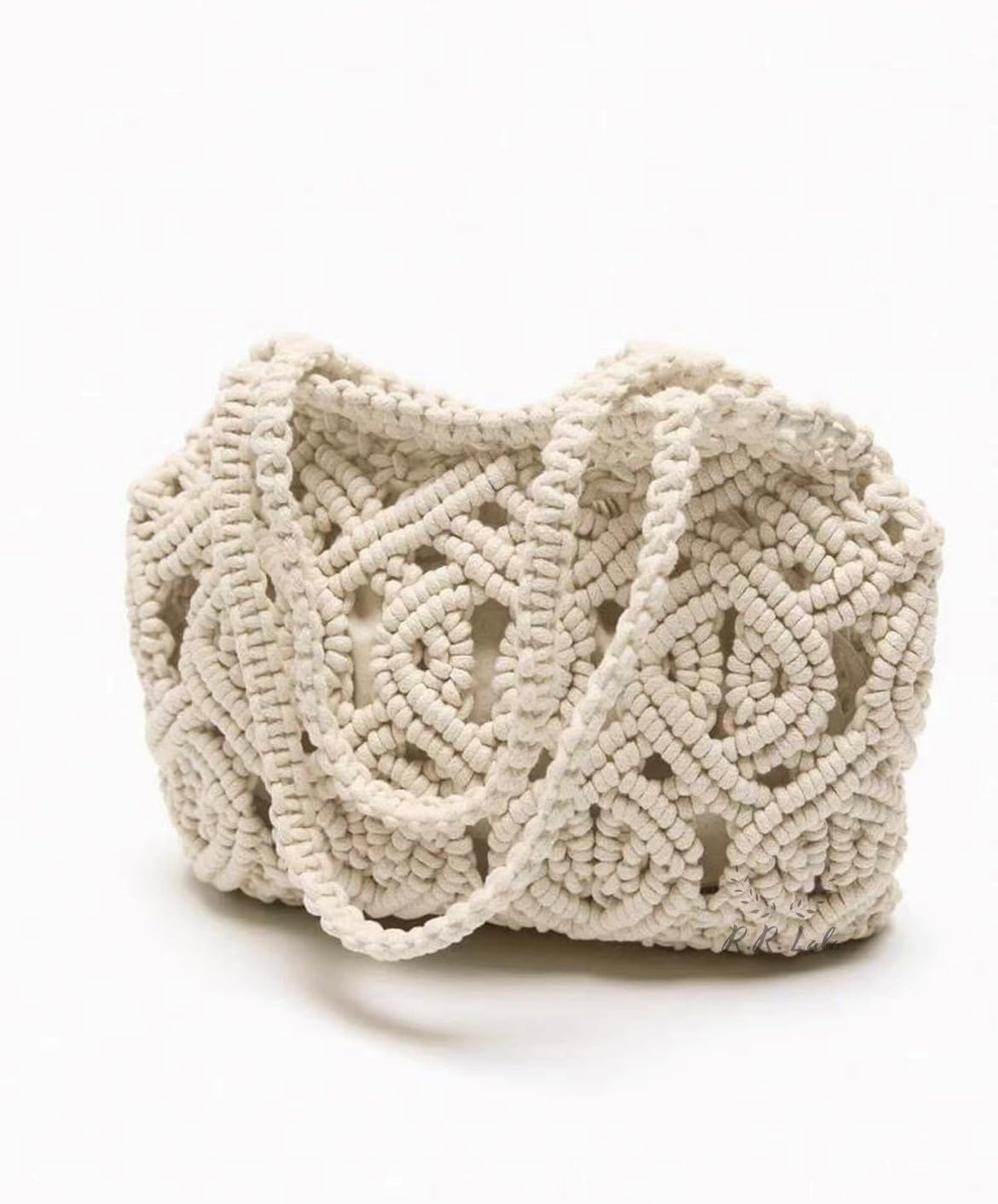 Handmade Macrame Cotton Boho Sling Bag for Women - Summer Bohemian Aesthetic Shoulder Bag, Cute & Stylish Gift Idea (Off White) - Perfect for Beach Outings, Music Festivals & Casual Everyday Wear