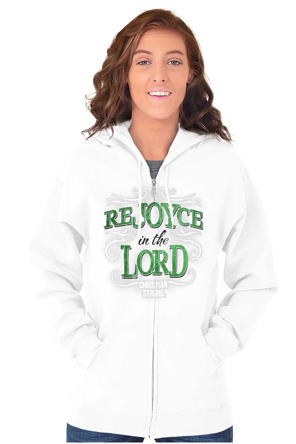 Rejoice In The Lord Christian Zip Hoodie Sweatshirt for Women - Faith-Inspired Comfort Wear for Church, Bible Study & Everyday Inspiration