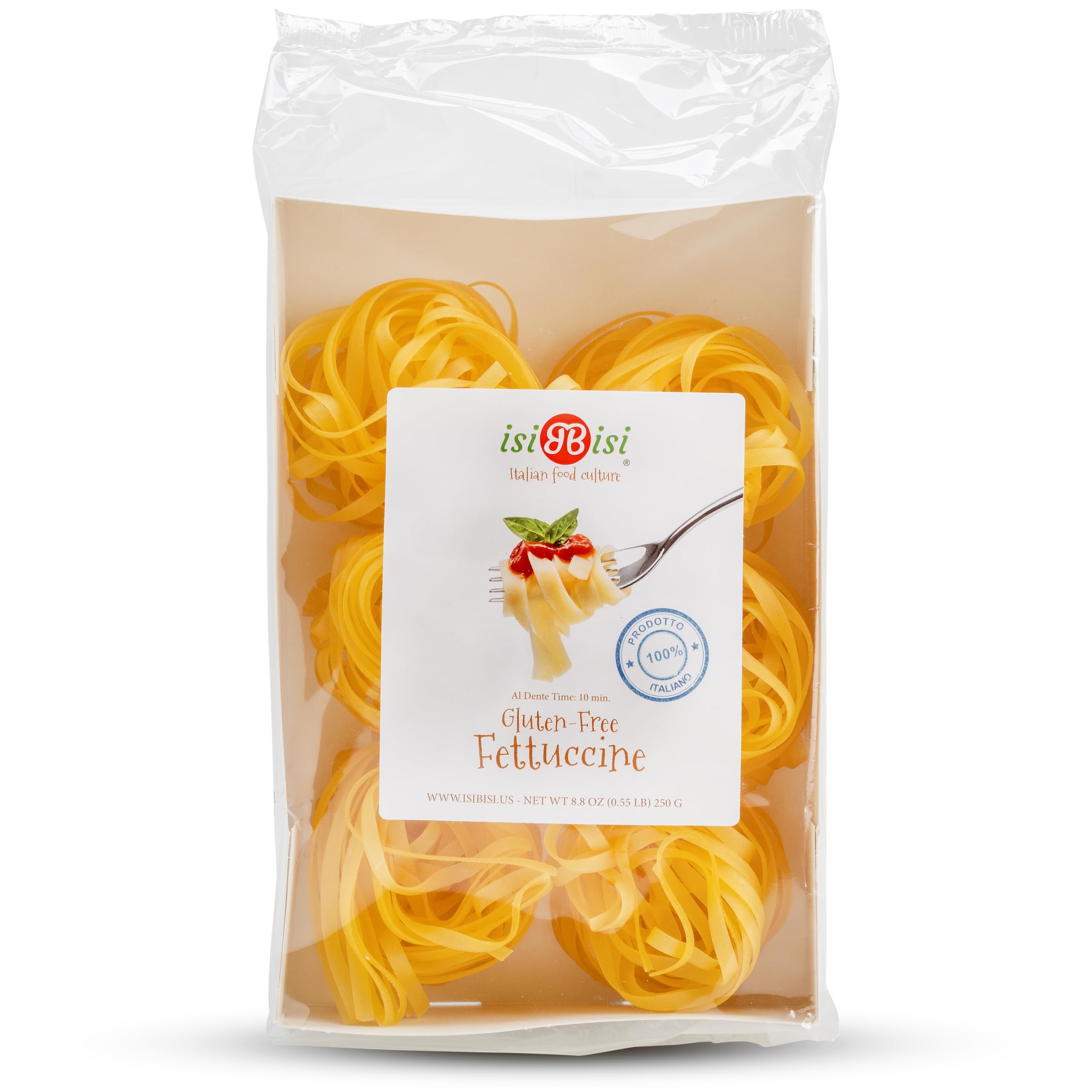 isiBisi Gluten Free Fettuccine Nest Italian Pasta - Organic Corn & Rice Noodles | Vegan, Non-GMO, Authentic Italian Pasta | Made in Italy | Perfect for Vegan Diets, Gluten-Free Meals & Italian Cuisine (1-Pack)