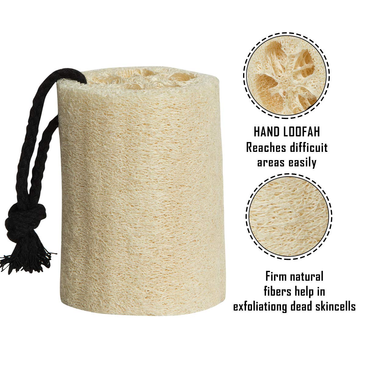 Organic Loofah Bath Sponge with Rope - Exfoliating Body Scrubber for Dead Skin Removal - Natural Shower & Bath Accessories for Men & Women - Perfect for Spa, Home Use and Gift Giving