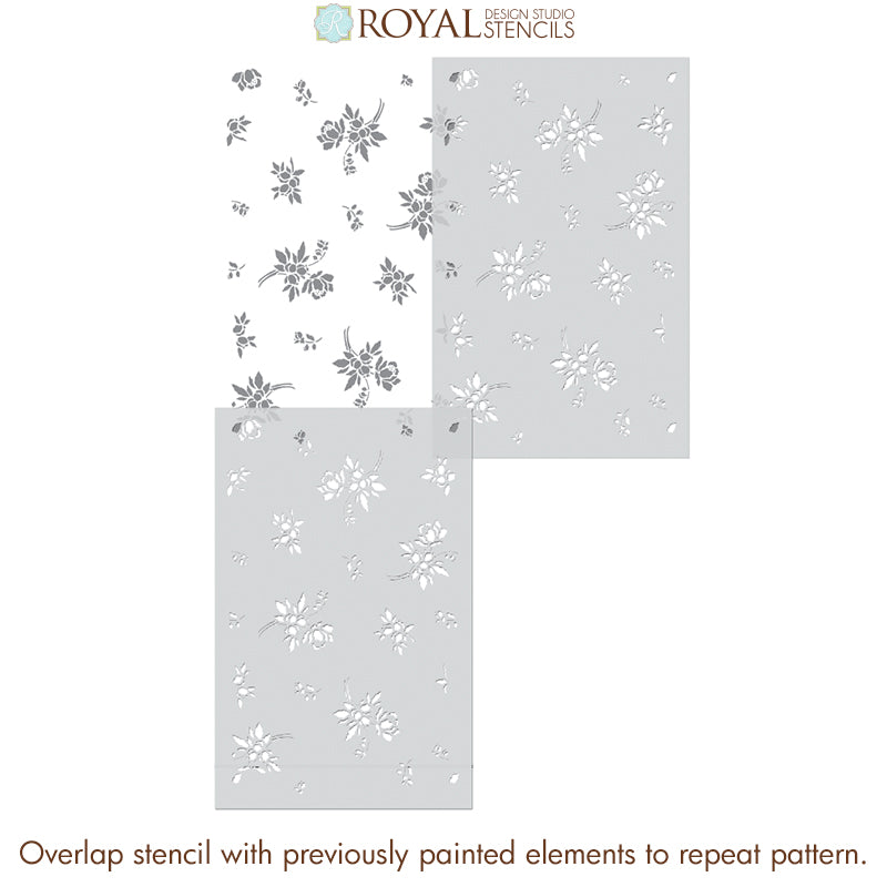 Field Flowers Wall Stencil - DIY Home Decor Painting Template for Farmhouse, Nursery & Bedroom - Reusable Floral Pattern for Walls, Furniture & Crafts