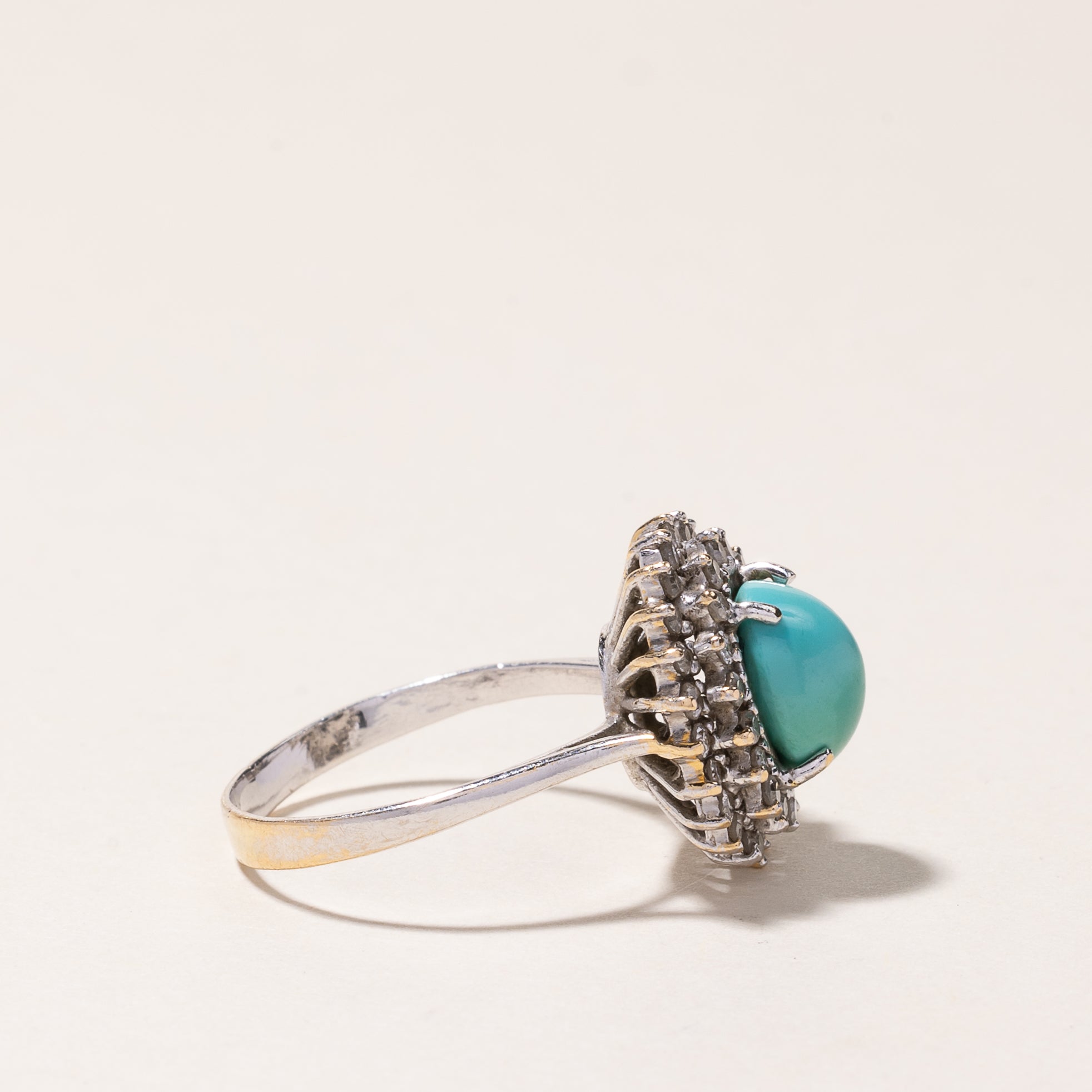 18K White Gold Turquoise and Diamond Ring - 2.74ct Natural Turquoise & 0.54ctw Diamond Accents | Size 7.25 | Elegant Statement Jewelry for Weddings, Anniversaries & Special Occasions
