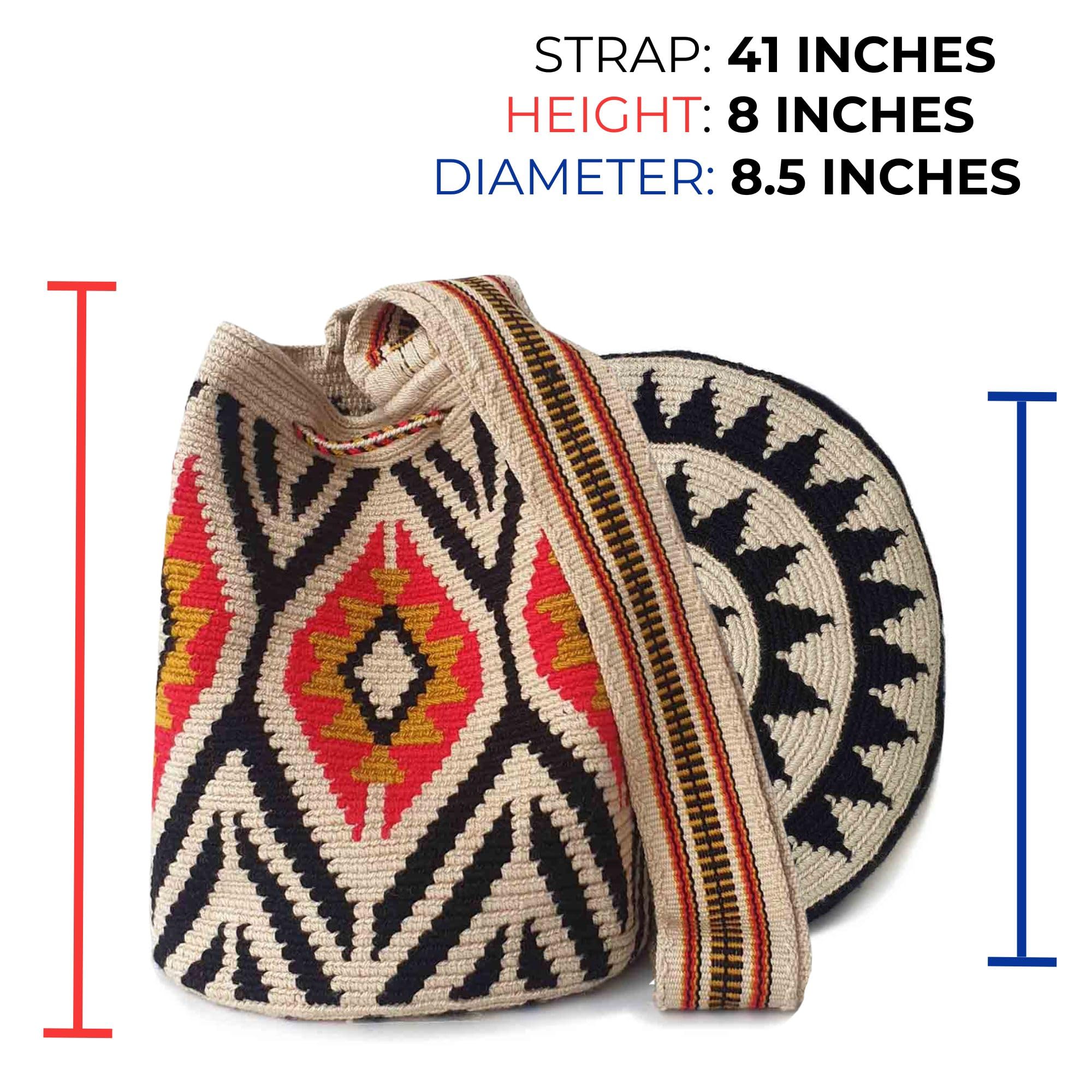 Fairtrade Authentic WAYUU Bag - Handmade Colombian Mochila Crossbody Purse, Medium Crochet Bucket Bag, Artisan Craft from Zaragoza | Perfect for Beach, Travel & Boho Fashion Accessories