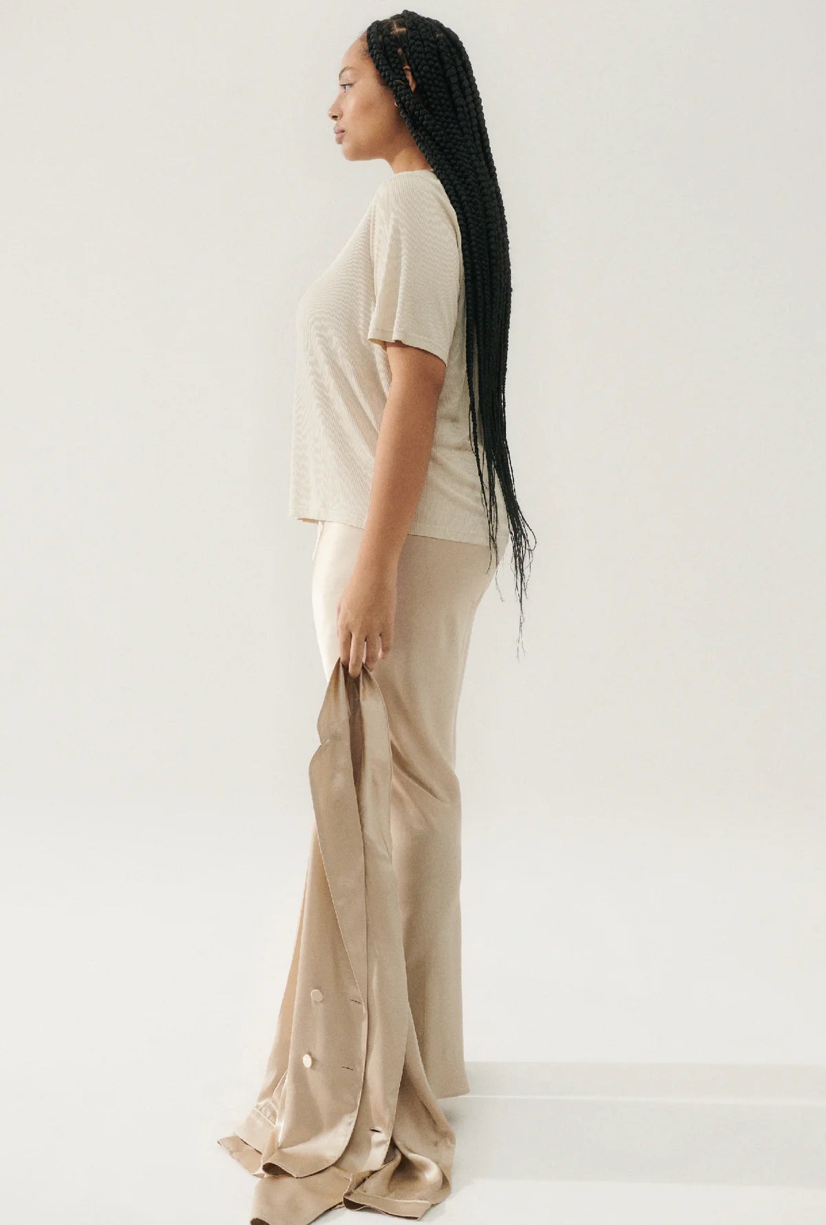 BIAS CUT PANTS HAZELNUT - Women's High Waisted Flowy Trousers for Office & Casual Wear