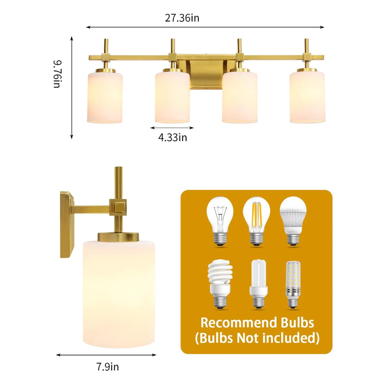 Jasper Gold Modern Frosted Glass 4-Light Bathroom Vanity Light Fixture - Perfect for Bathroom, Powder Room & Dressing Area Lighting