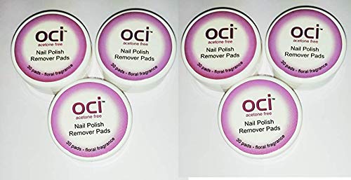 OCI Nail Polish Remover Wipes - 180 Round Pads (6 Packs of 30) | Slow Evaporation, No White Residue | Perfect for Travel, Salon & At-Home Manicures