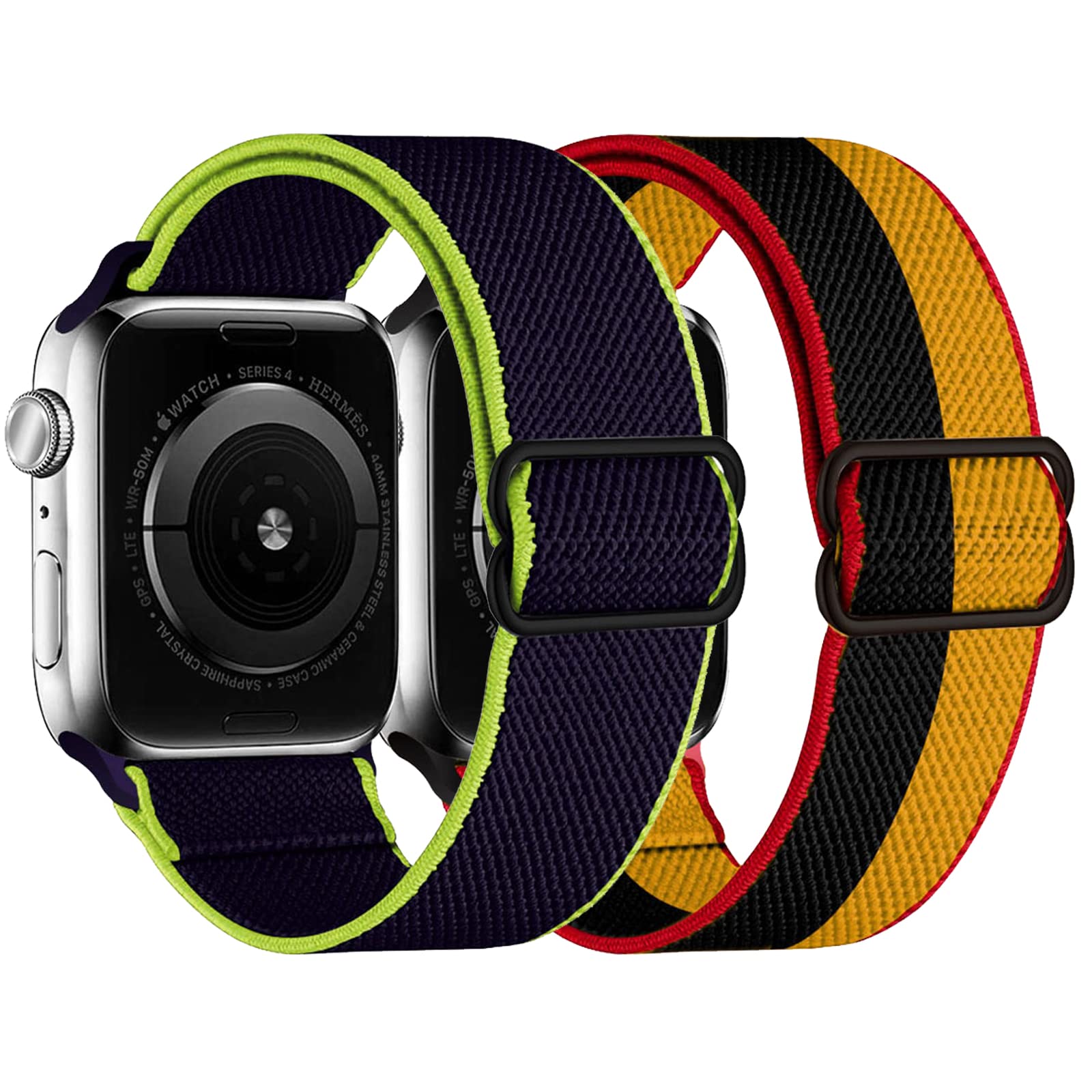 Durable Nylon Stretchy Watch Bands for Apple Watch 38mm 40mm 41mm 42mm 44mm 45mm - Adjustable Leopard Print Sport Strap for Women & Men - Compatible with iWatch Series 7/6/5/4/3/2/1/SE (2-Pack) - Perfect for Workouts, Running & Everyday Wear