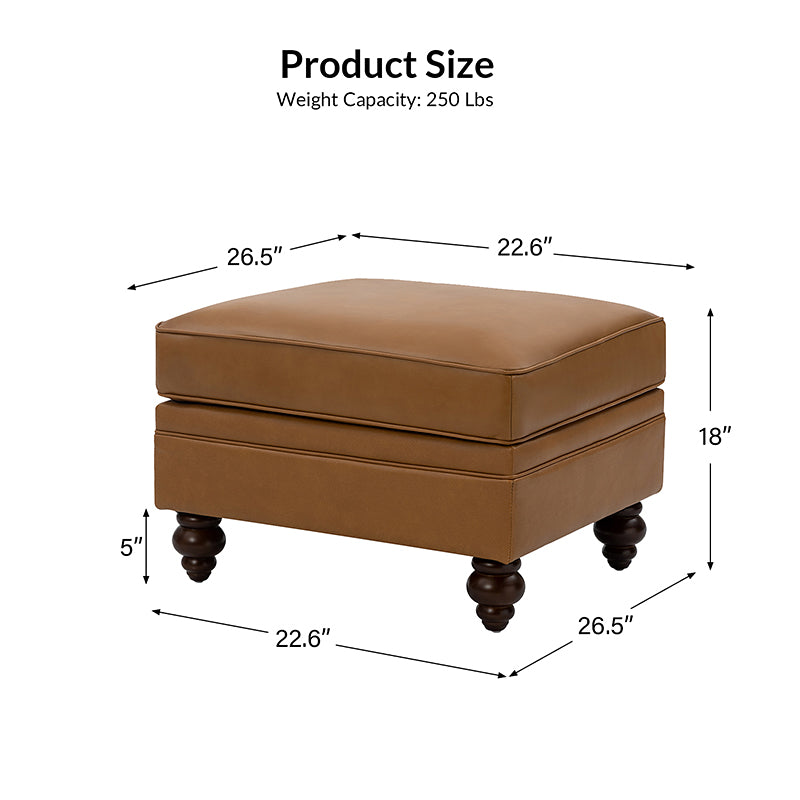 Basilio Modern Genuine Leather Storage Ottoman Bench - Living Room Footrest, Coffee Table & Extra Seating - Perfect for Home, Office & Bedroom