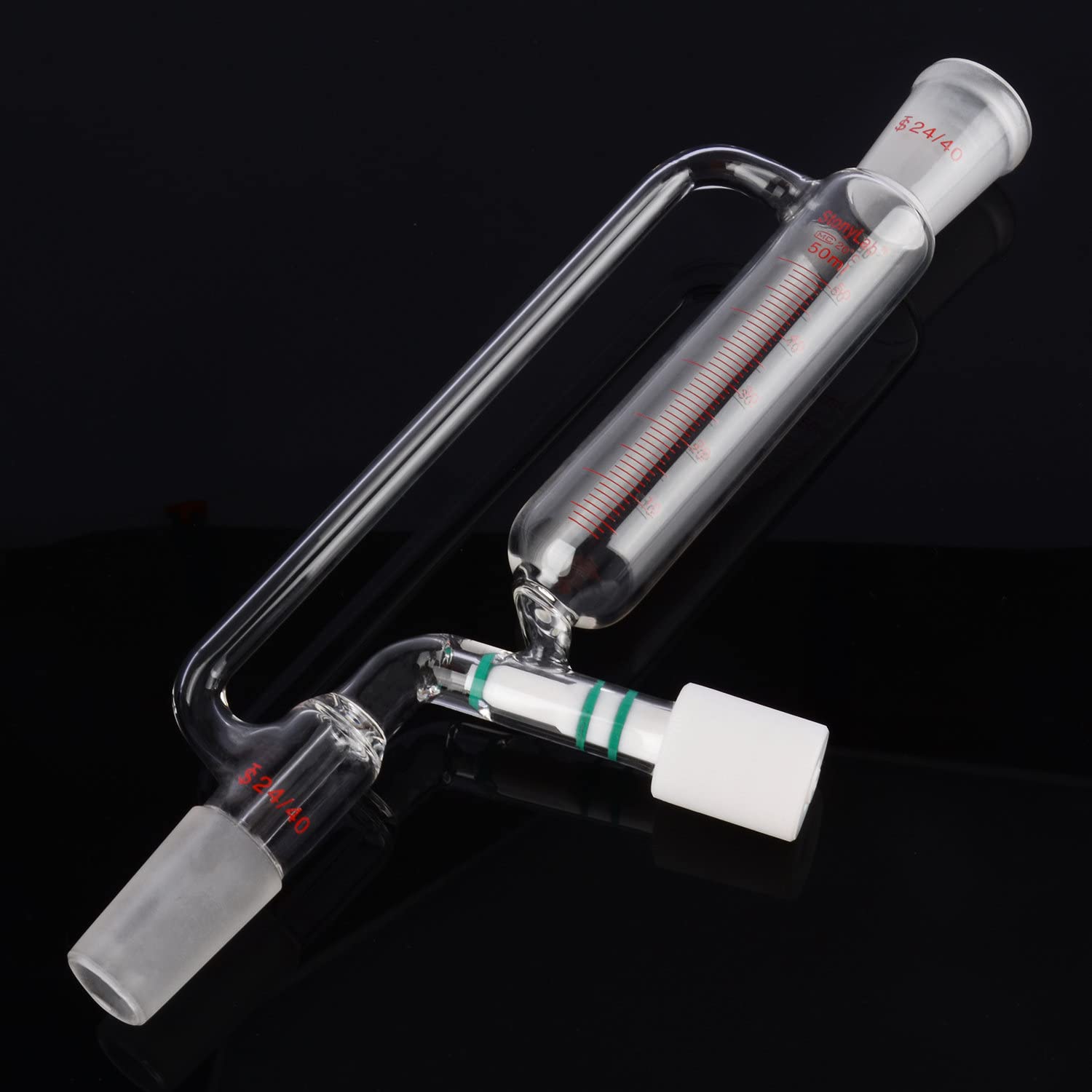 Stonylab 50ml Borosilicate Glass Graduated Pressure Equalizing Addition Funnel with 24/40 Joint & Vacuum Valve - Laboratory Dropping Funnel for Chemical Experiments, Distillation & Precise Liquid Transfer