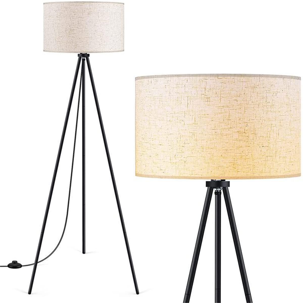 15W LED Floor Lamp with Adjustable Linen Shade - 3 Dimmable Levels, Modern Standing Lamp for Bedroom, Living Room, Office & Farmhouse Decor - Black | Perfect for Reading Nook, Home Office Lighting & Cozy Living Spaces