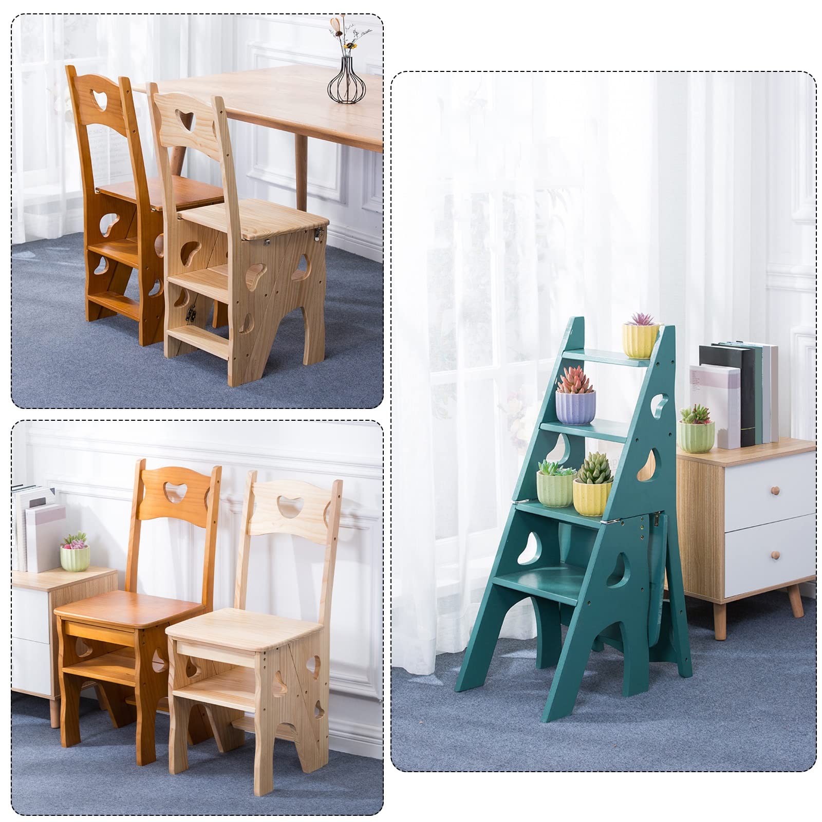 Multifunctional 4-Step Solid Wood Ladder Chair - Indoor Dual-Purpose Stool & Flower Stand Pedal - White - Perfect for Home Decor, Gardening, and Easy Reach