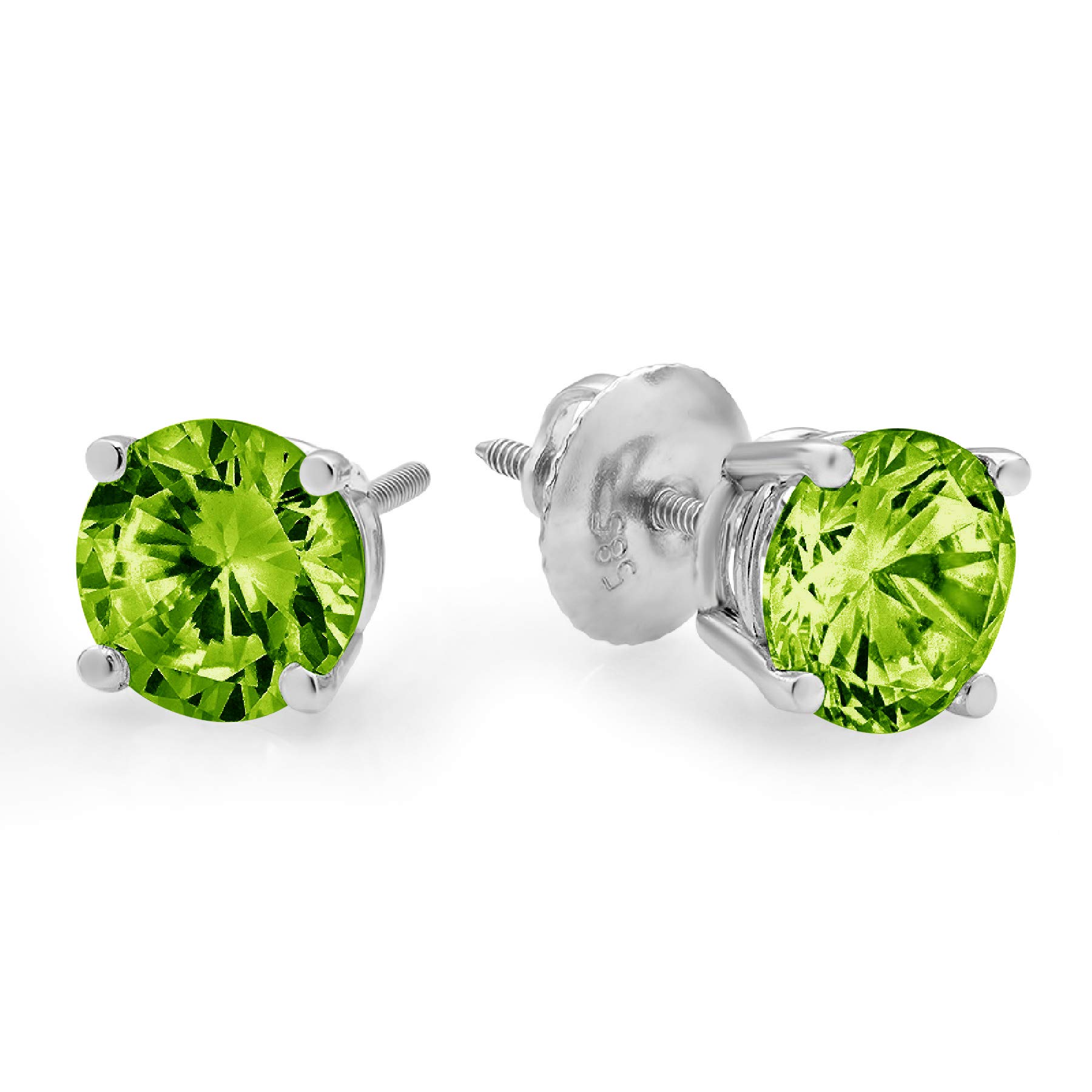1.50 Carat Round Cut Natural Green Peridot Stud Earrings in 14K White Gold with Screw Back - Perfect for Weddings, Anniversaries & Special Occasions