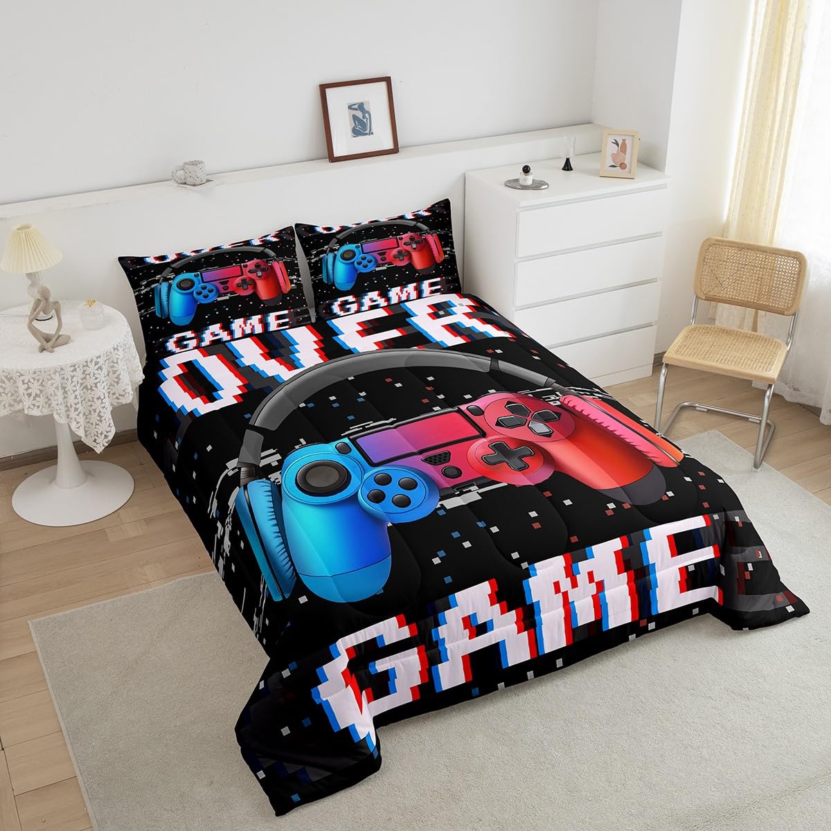 Erosebridal Girls & Boys Gaming Comforter Set - Full Size Toddler Bedding with Red & Blue Design | Perfect for Kids' Rooms, Gaming Themed Bedrooms & Sleepovers