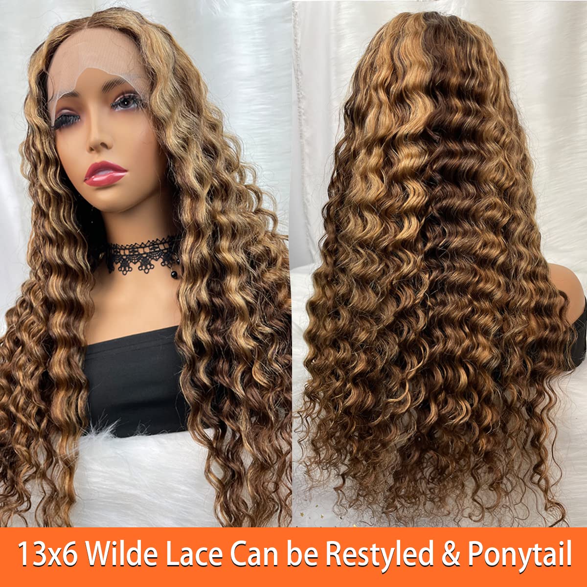 13x6 HD Lace Front Wig Human Hair - Ombre Deep Wave Colored Glueless Lace Wig 18 Inch Pre-Plucked | Natural Look for Daily Wear, Parties & Special Occasions