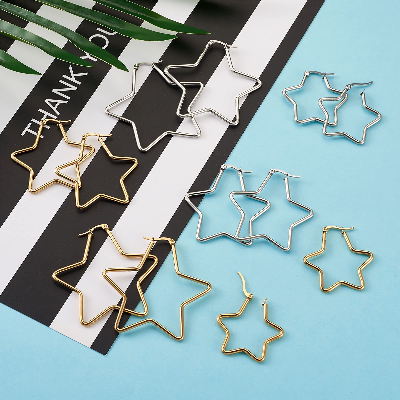 24Pcs Titanium Steel Star Beading Earring Hoops - 2 Colors Geometric Open Hoop Earrings for DIY Jewelry Making | Perfect for Crafting, Gifts, and Boho Fashion Accessories