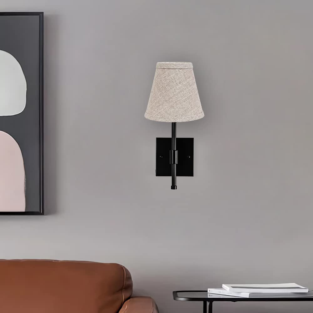 TOOTOO STAR Mini Brown Barrel Lamp Shades - Set of 2 Clip-On Fabric Lampshades (3x6x5 Inches) for Table, Floor & Wall Lamps - Perfect for Bedroom, Living Room & Office Lighting Decor
