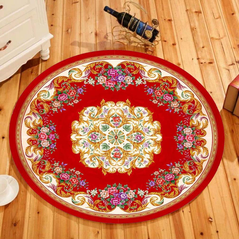 MOXIC Traditional Round Area Rug 4.6' X 4.6' - Soft Non-Slip Persian Heriz Carpet for Living Room, Bedroom, Nursery & Bathroom - Vintage Home Decor Collection with Anti-Slip Backing - Perfect for Kids Play Area, Crawling Space & Cozy Home Decorating