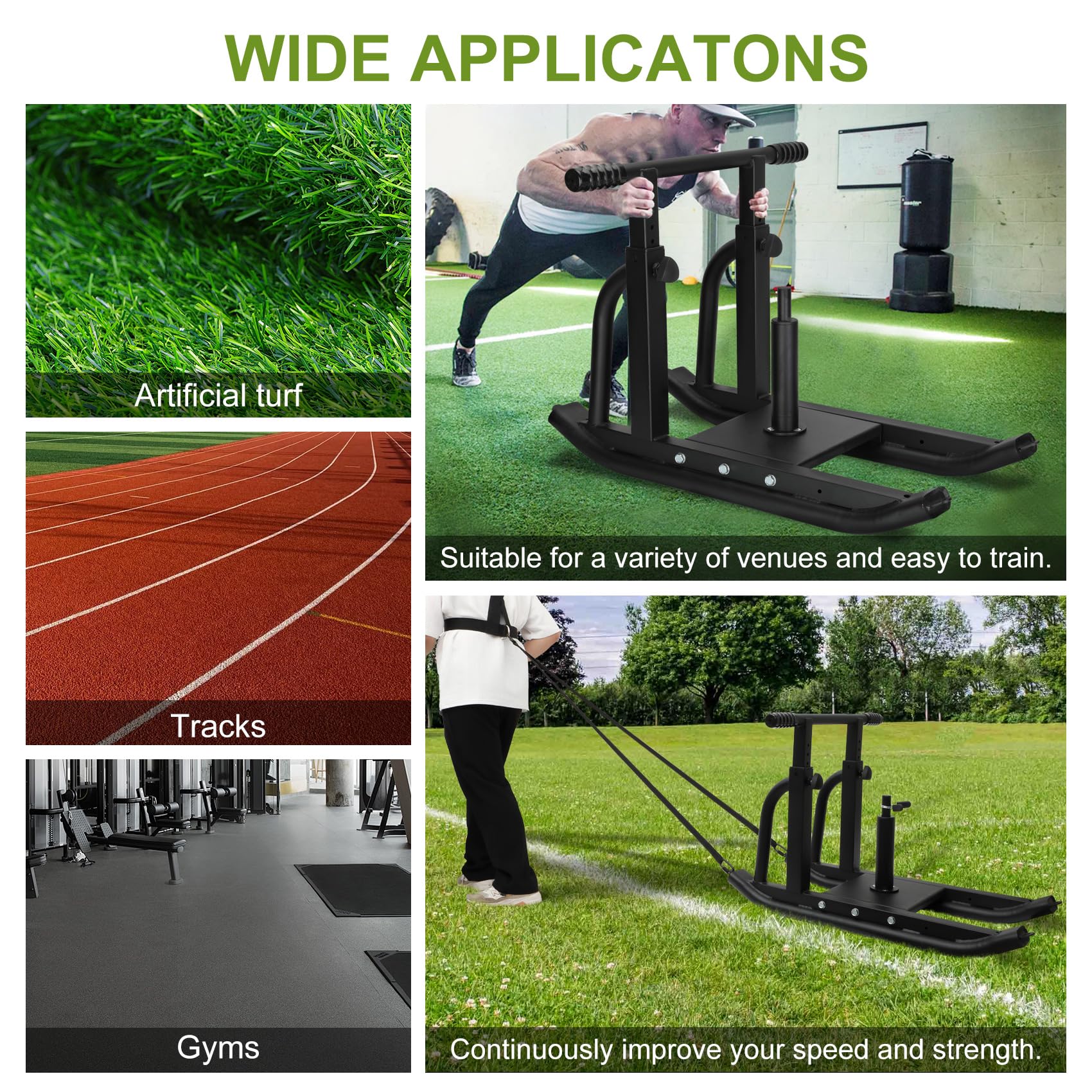**Heavy Duty Adjustable Weight Sled for Strength Training - Fitness Sled Workout Equipment for Muscle Building & Explosive Power - Compatible with 1