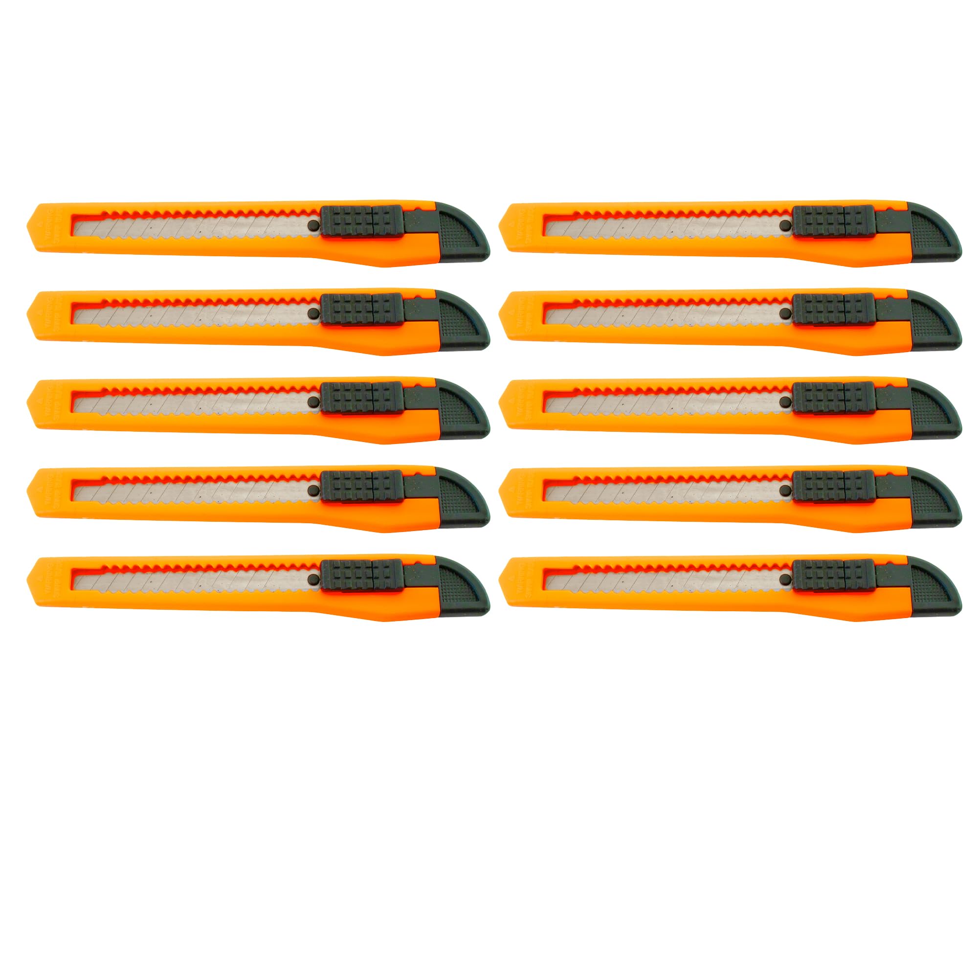10-Pack Small Neon Orange Utility Knives with Snap-Off 9MM Blades - Heavy Duty Box Cutters for Warehouse, Office & DIY Projects