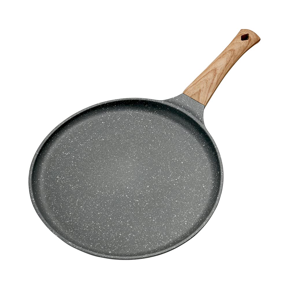 **24CM Non-Stick Cast Aluminum Pancake Pan with Heat-Resistant Wooden Handle - Professional Crepe & Pancake Maker for Induction, Gas & Electric Stoves - Perfect for Breakfast, Brunch & Family Cooking**