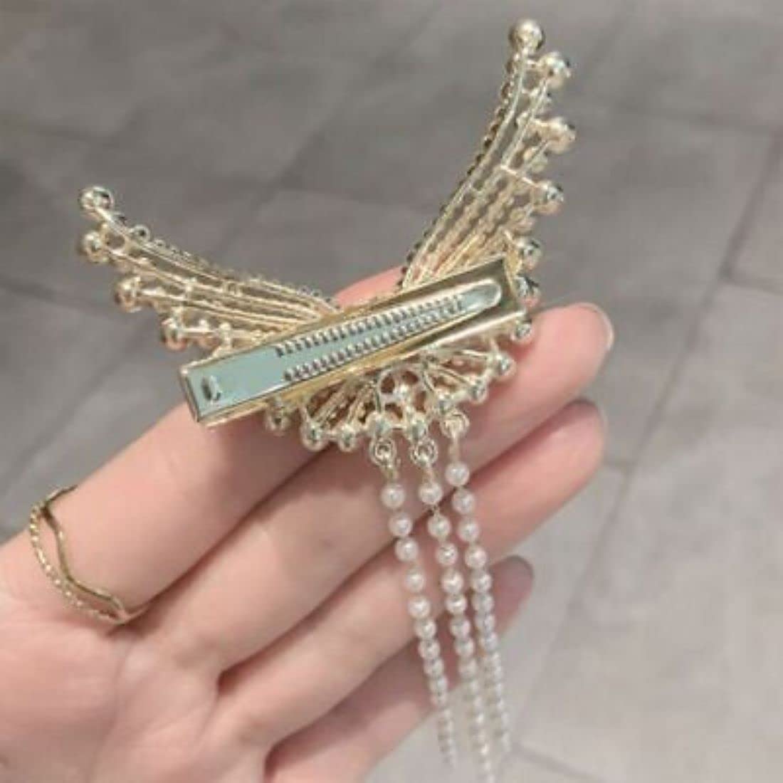 DENICRAAS Rhinestone & Faux Pearl Wing Design Hair Clips - Alloy Barrettes with Pearl Tassel for Women | Perfect for Weddings, Parties & Special Occasions