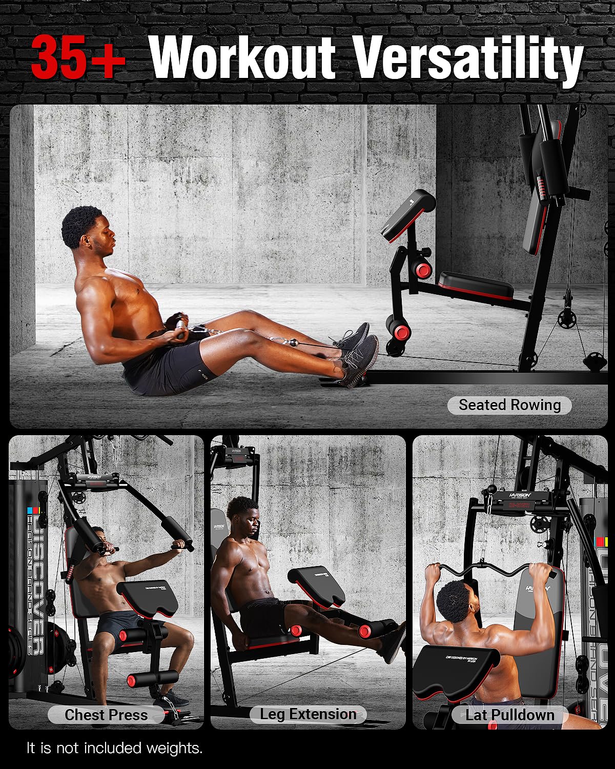 HARISON Home Gym - Full Body Workout Equipment with Pulley System, Weight Bench, Leg Press & Rowing Machine | Multifunctional Fitness Equipment for Home Use | Perfect for Strength Training, Cardio & Muscle Building at Home