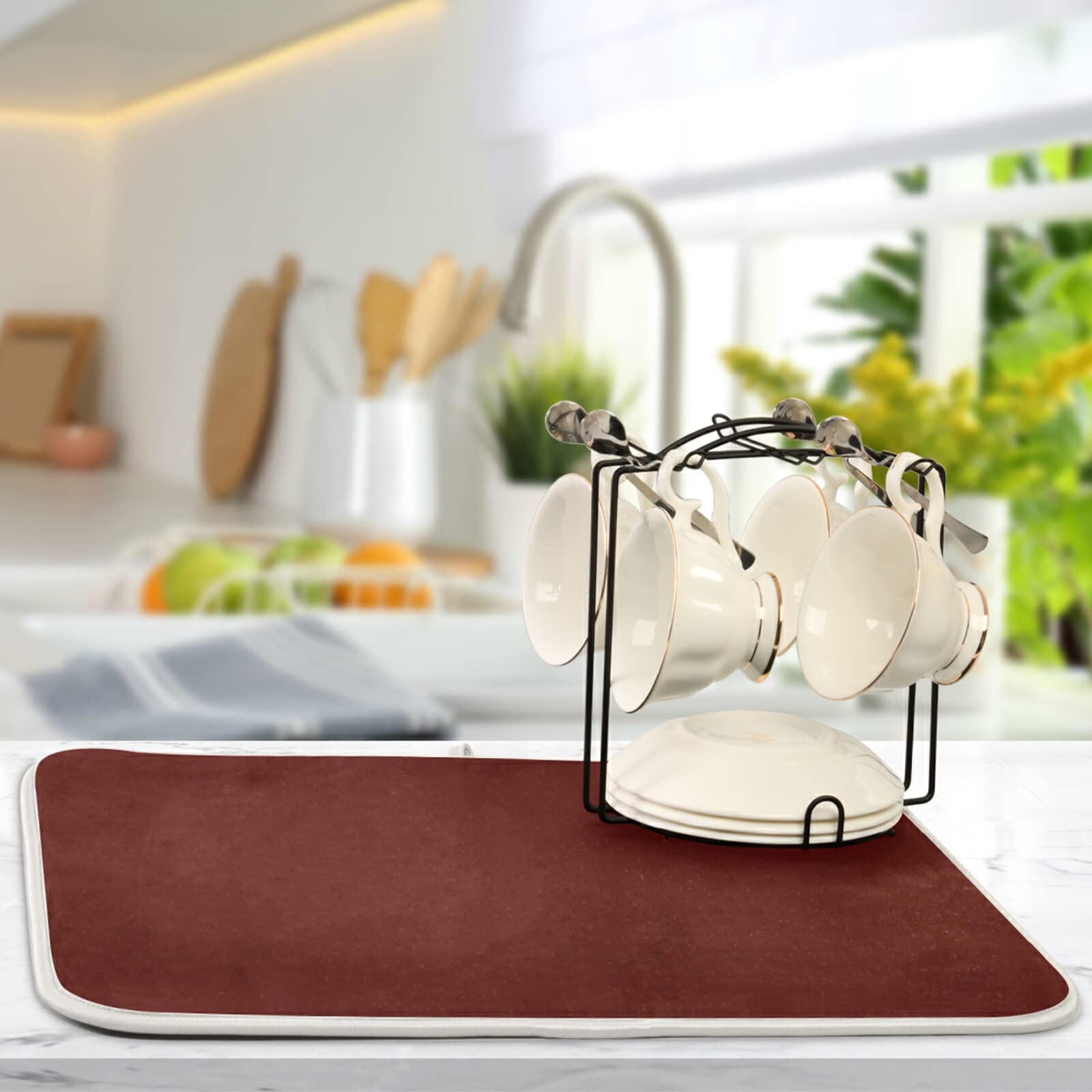 Burgundy XL Dish Drying Mat - 18x24 Inch Large Microfiber Kitchen Counter Mat, Heat Resistant Dish Drainer Pad for Dishes - Perfect for Kitchen Countertops, Sink Areas & Dish Drying Stations