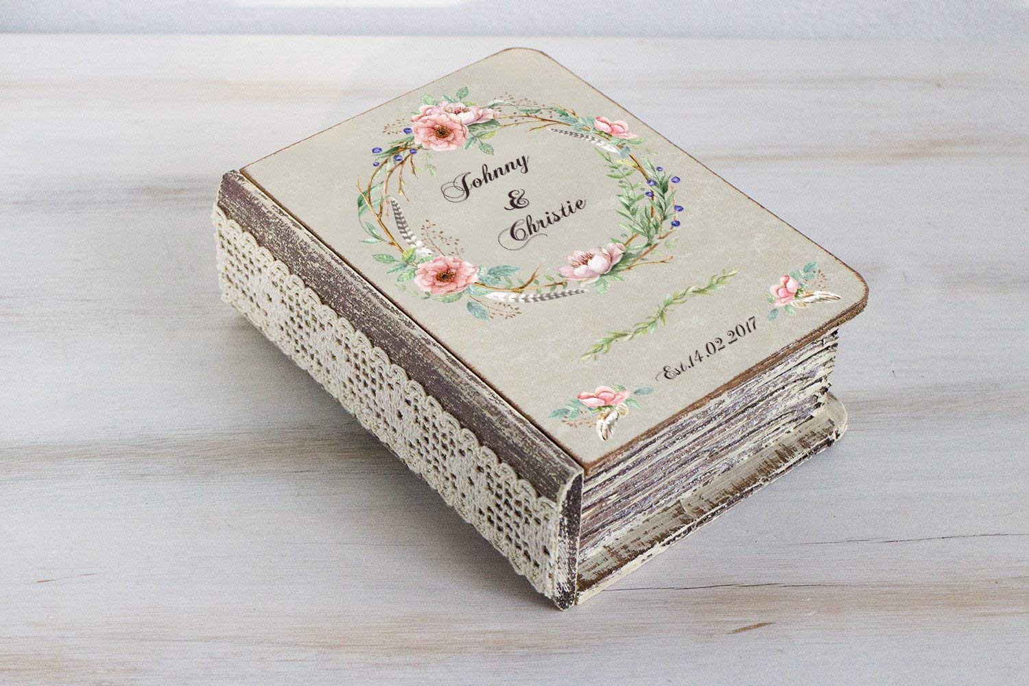 Personalized Ivory Wedding Ring Box with Floral Wreath Design - Elegant Ring Bearer Box for Spring Weddings & Engagements - Perfect for Ceremonies, Proposals & Gift Giving