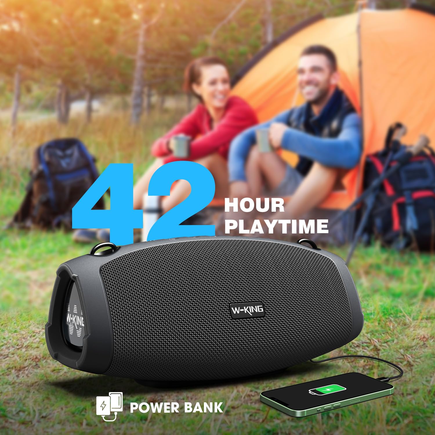W-KING 120W Peak Bluetooth Speaker Wireless, 70W IPX6 Waterproof Outdoor Portable Speaker with Deep Bass, DSP, 42H Playtime, Power Bank, TF/AUX, EQ - Perfect for Parties, Beach, Camping & Outdoor Adventures