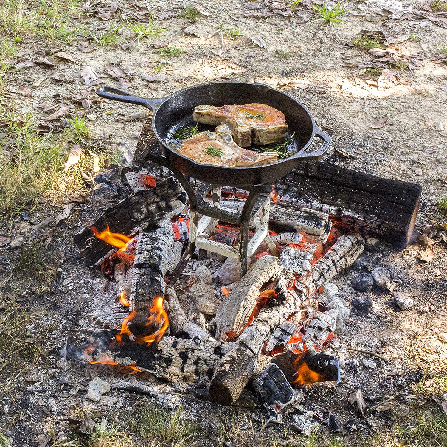Lodge A5 8 318943 Cast Iron Fire and Cook Stand - 8 Inch Black Outdoor Cooking Grill for Camping, Backyard BBQ & Picnics (Free Shipping)