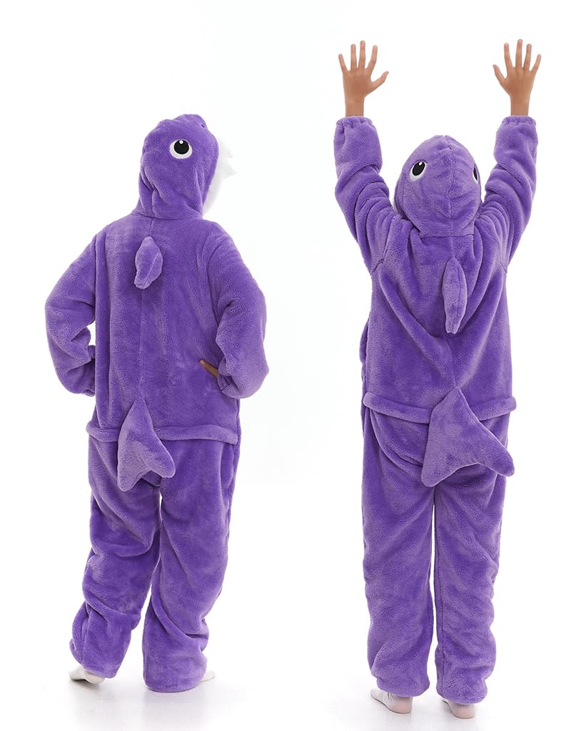 Premium Double-Sided Flannel Shark Onesie with Hoodie for Kids - Soft & Cozy Baby Pajama Set (Blue/Gray) - Perfect for Sleepovers, Winter Nights & Family Photo Shoots