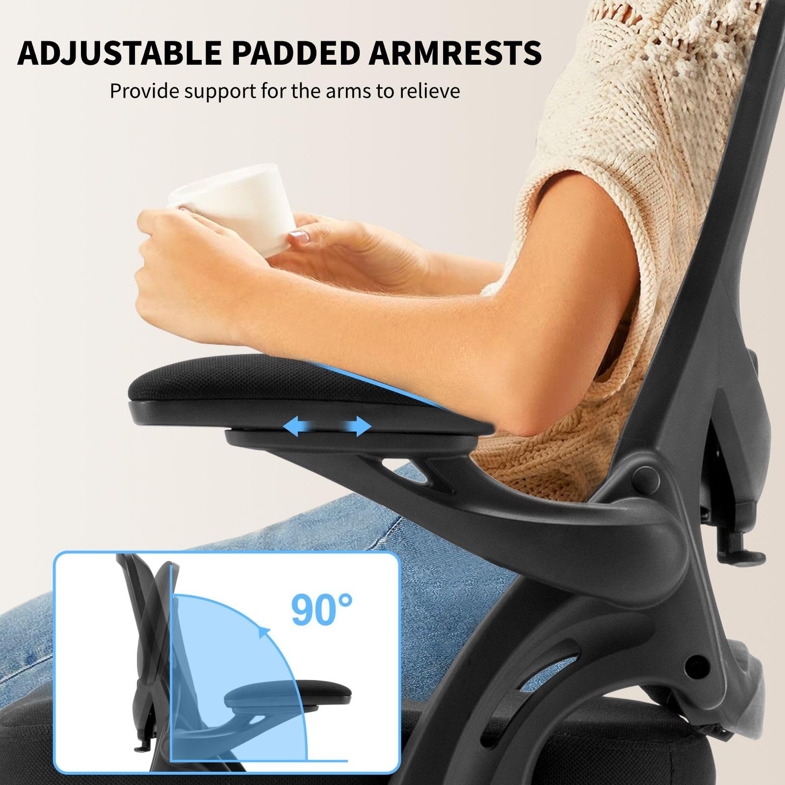 Ergonomic Drafting Chair with Flip-Up Armrests & Adjustable Lumbar Support - Tall Office Chair for Standing Desks, Counter Height with Footrest - Black - Perfect for Architects, Artists & Home Office Workspaces